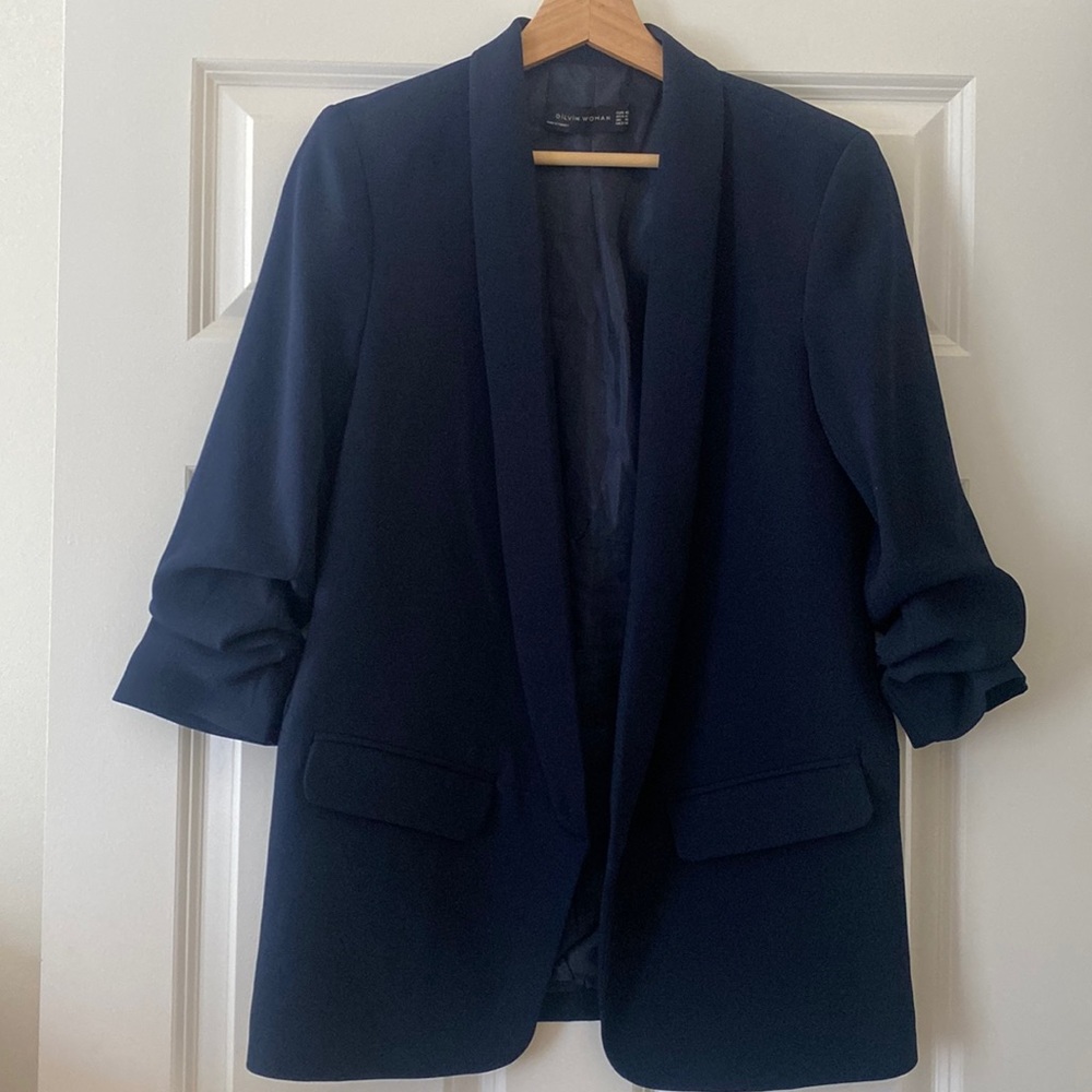 DilVin Open Front 3/4 Ruched Sleeve Blazer